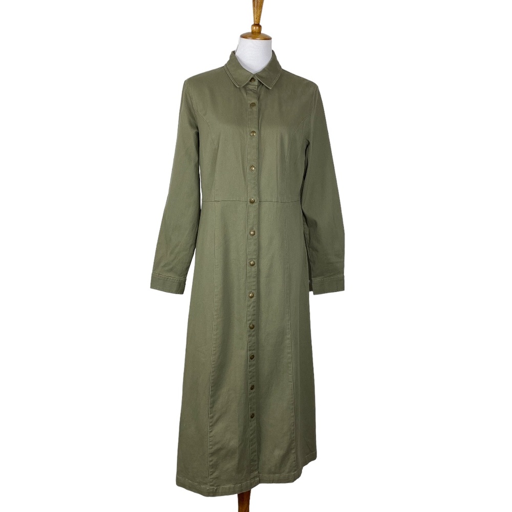 NWOT Chadwicks of Boston Long Shirt Dress Button Front Green Sz. 14